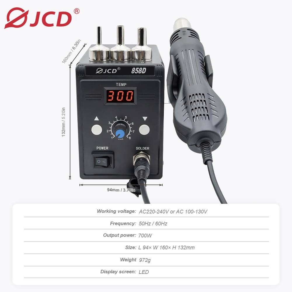 JCD Hot Air Gun 858D 700W BGA  - Smd Solder Paste 评论和价格